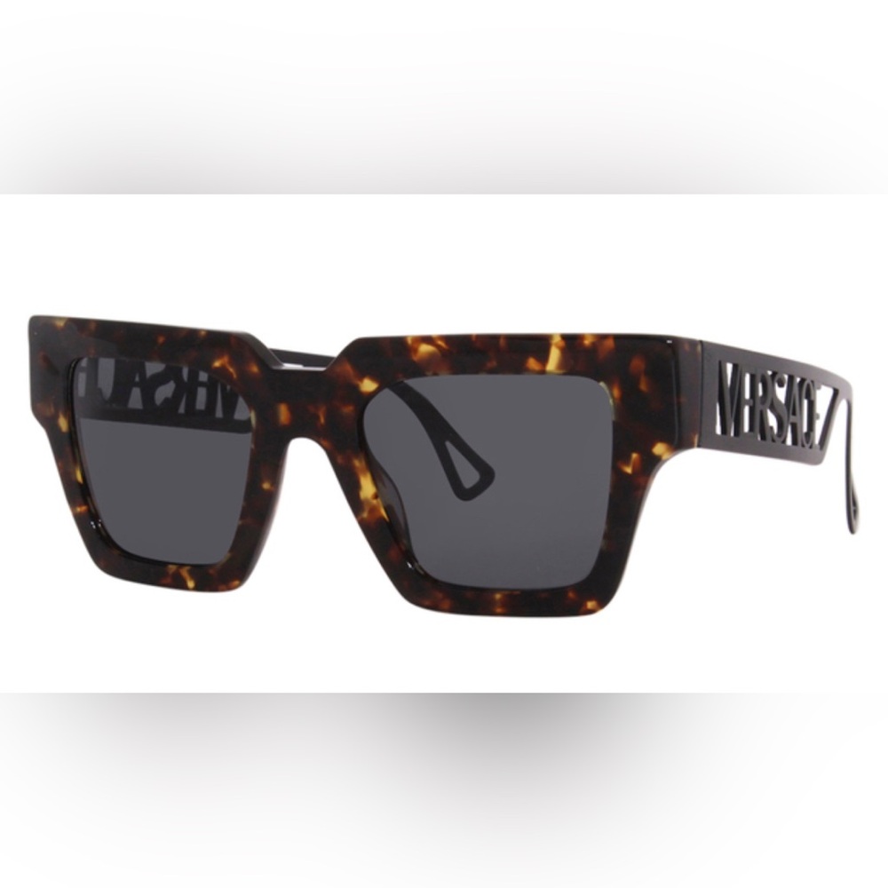 Versace Tortoise Havana Square logo embossed oversized Sunglasses made in Italy